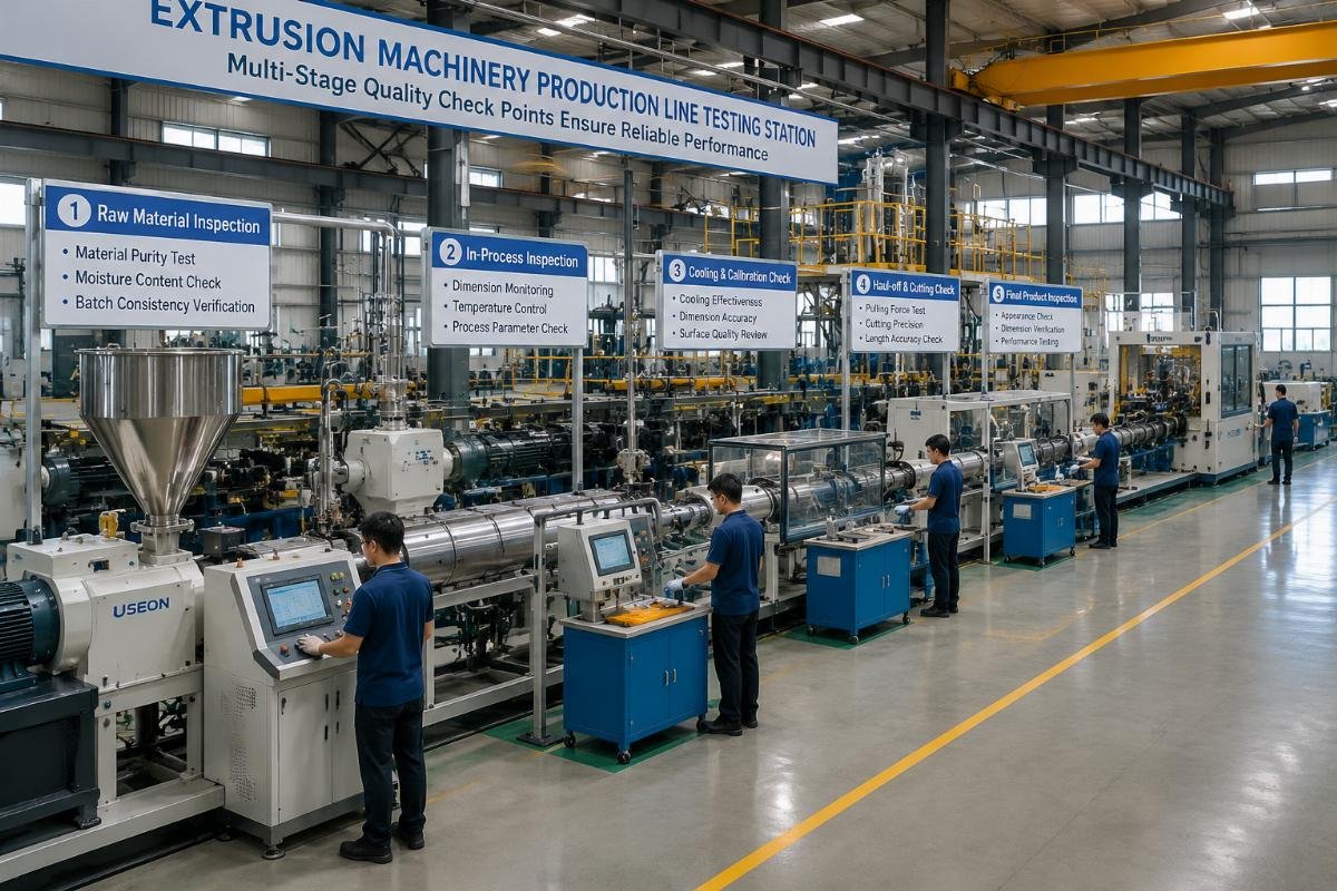 A full extrusion machinery production line testing station with multi-stage quality check points