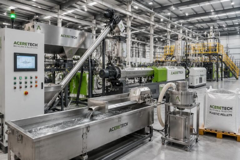 A strand pelletizer line running clean operation in a plastic recycling plant