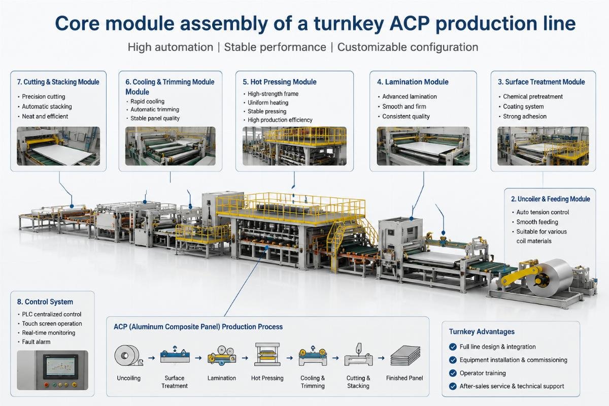 Core module assembly of a turnkey ACP production line