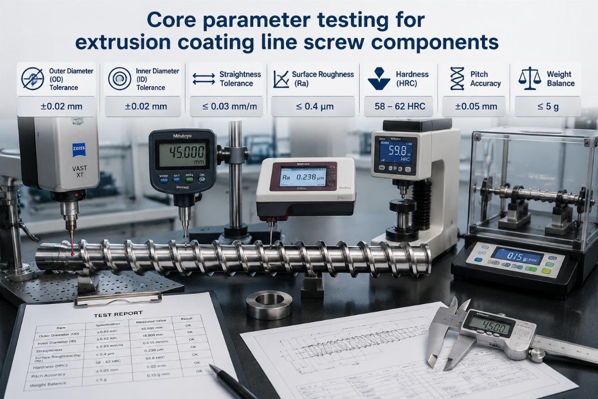 Core parameter testing for extrusion coating line screw components