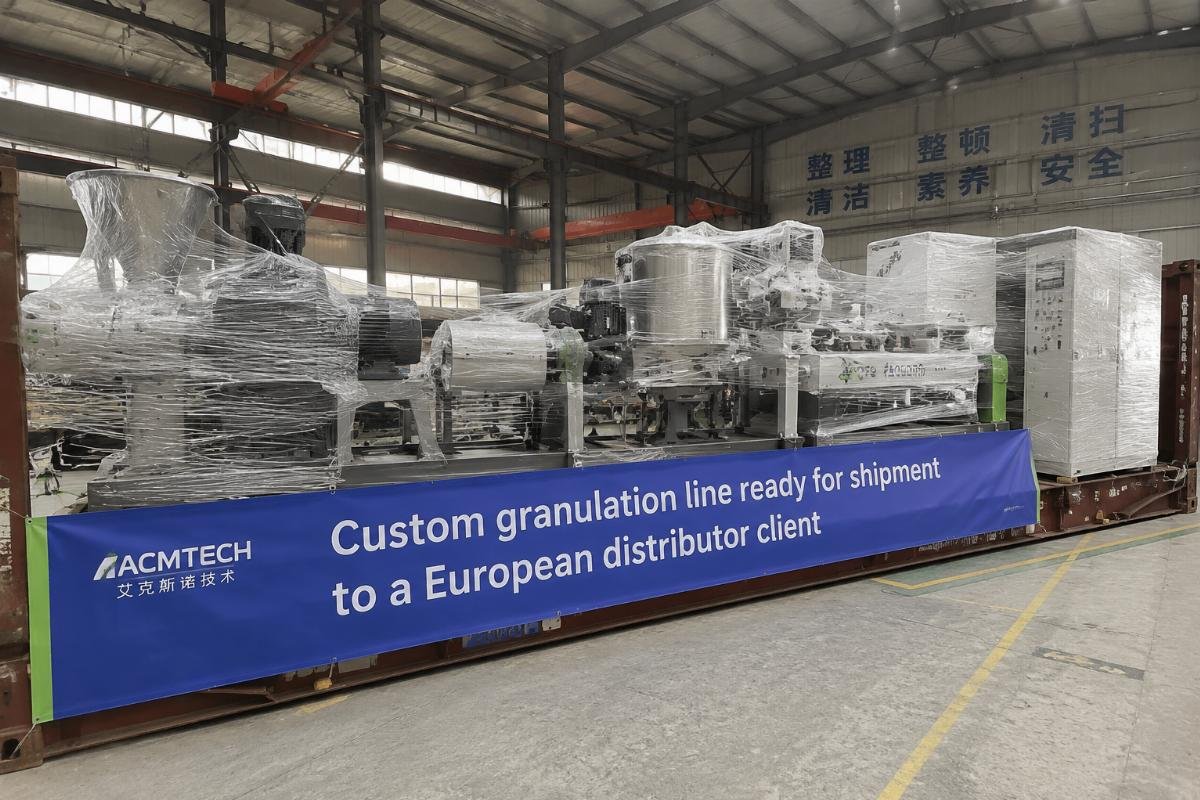 Custom granulation line ready for shipment to a European distributor client