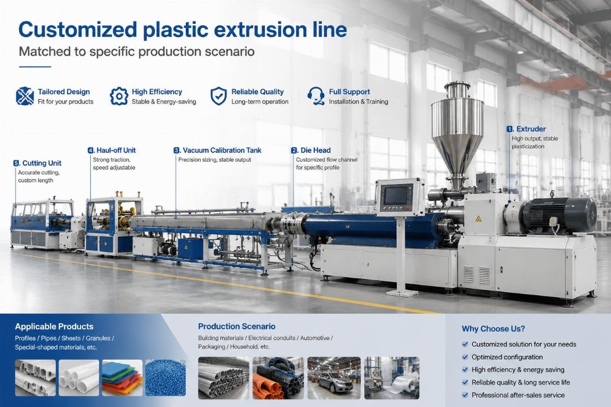 Customized plastic extrusion line matched to specific production scenario