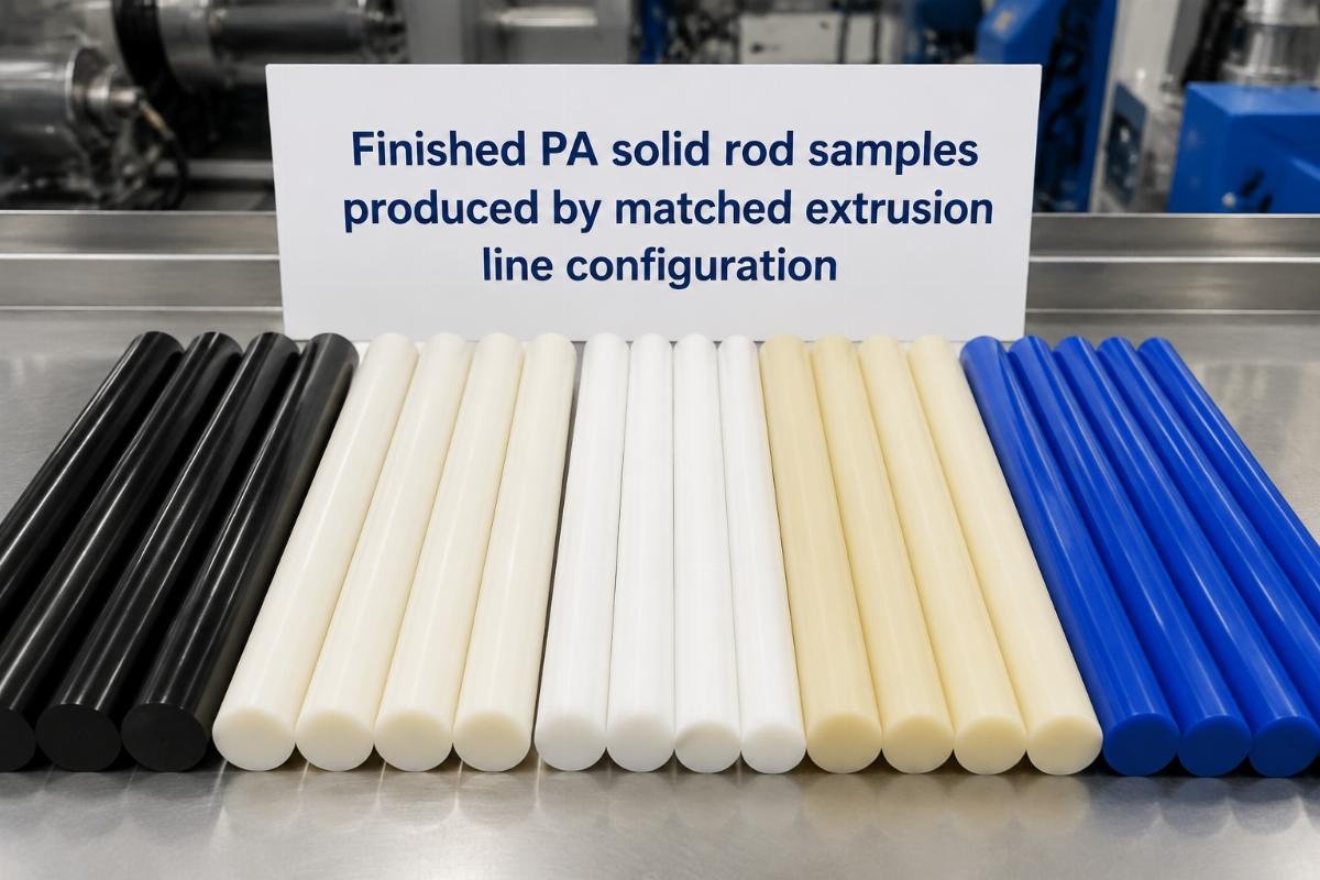 Finished PA solid rod samples produced by matched extrusion line configuration