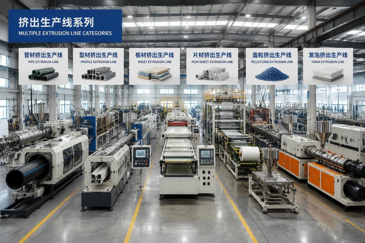 Multiple extrusion line categories displayed in a manufacturer's production facility