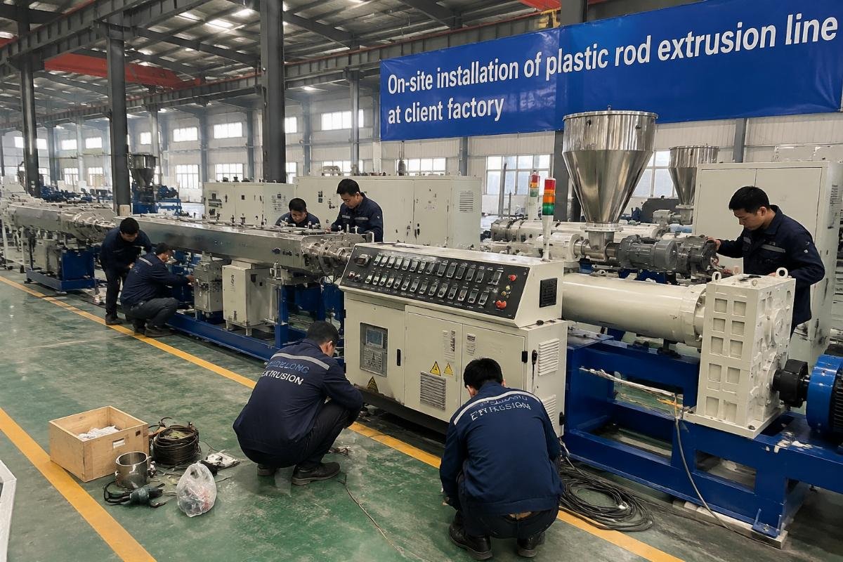 On-site installation of plastic rod extrusion line at client factory
