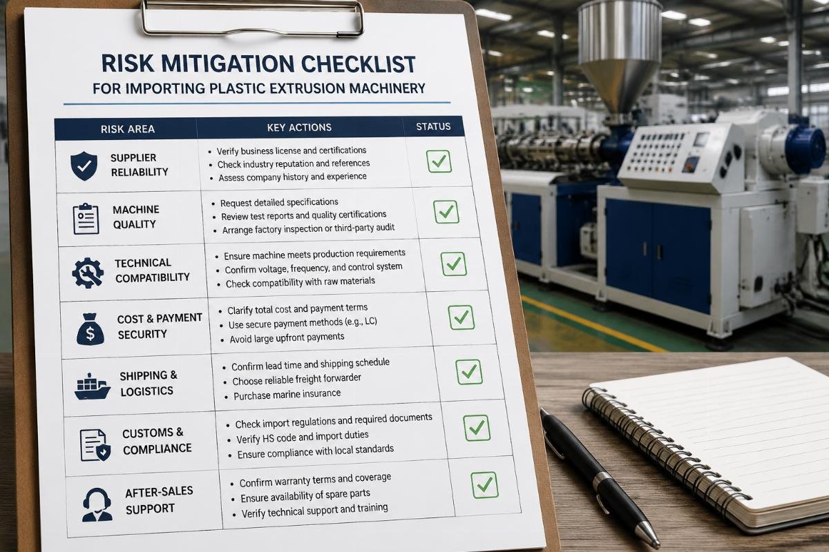 Risk mitigation checklist for importing plastic extrusion machinery