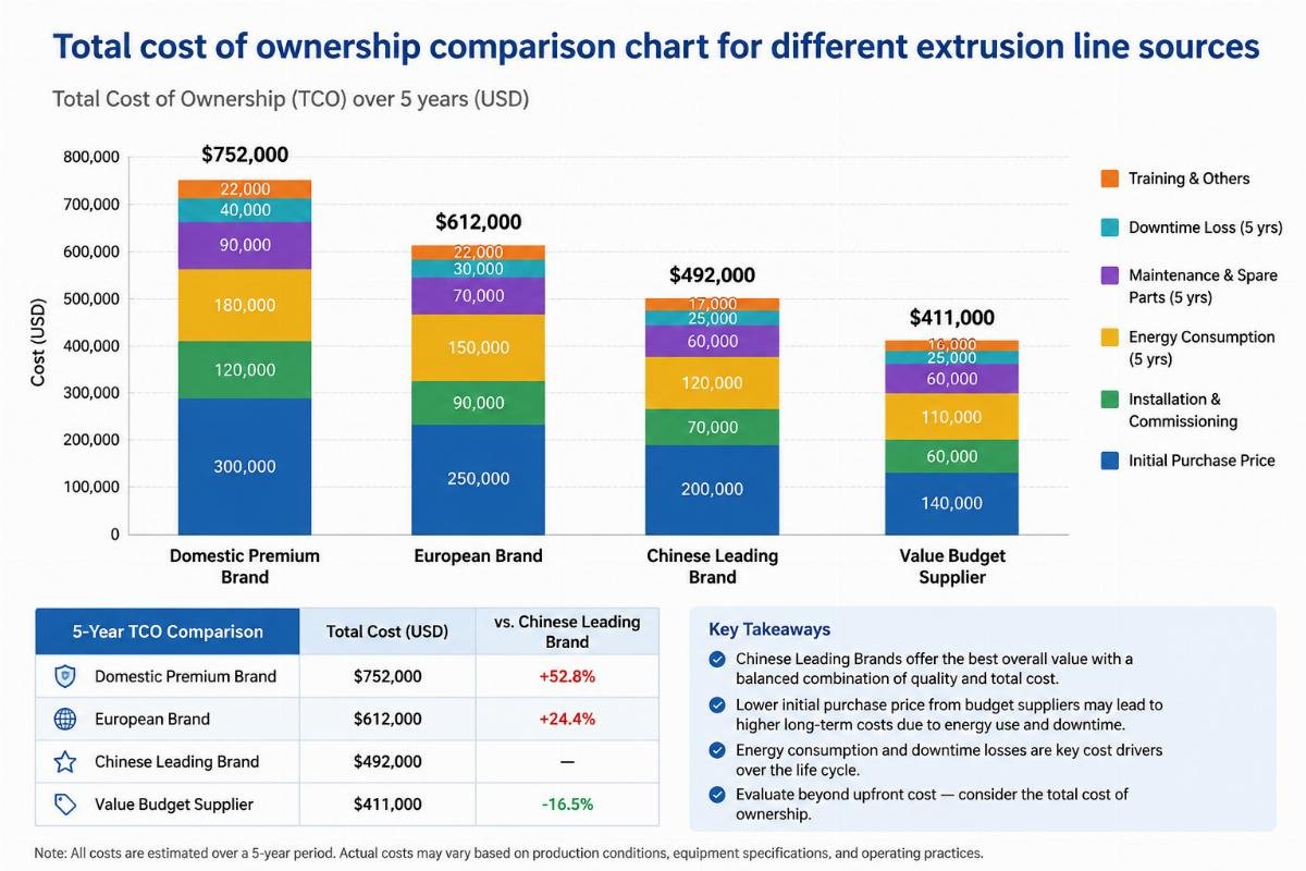 Total cost of ownership comparison chart for different extrusion line sources